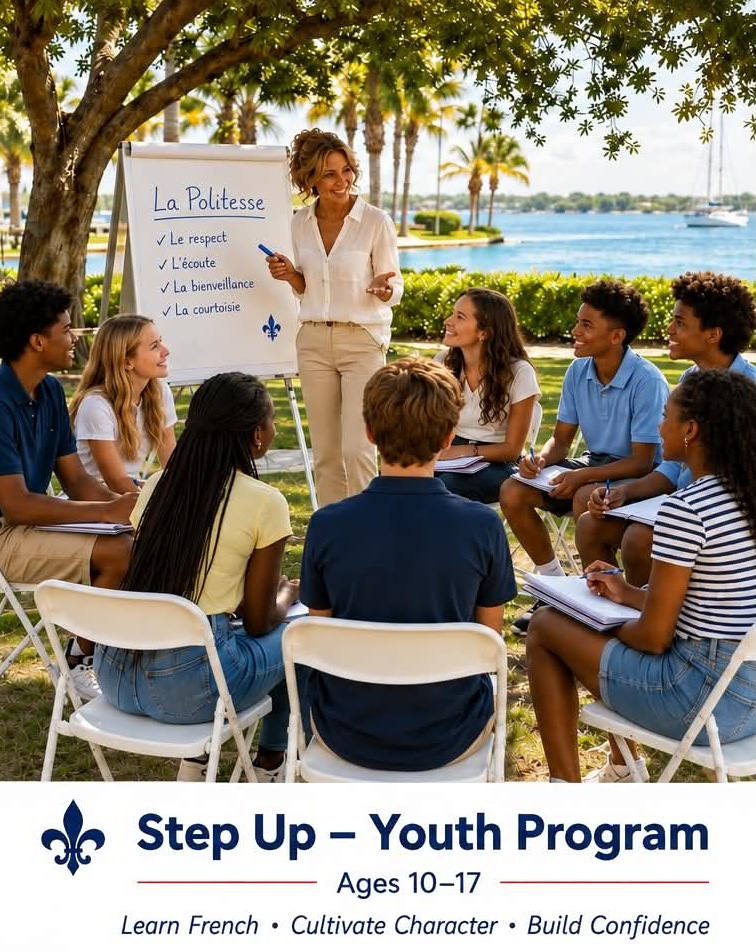 Step Up — Youth Program, ages 10–17. Learn French, cultivate character, build confidence.